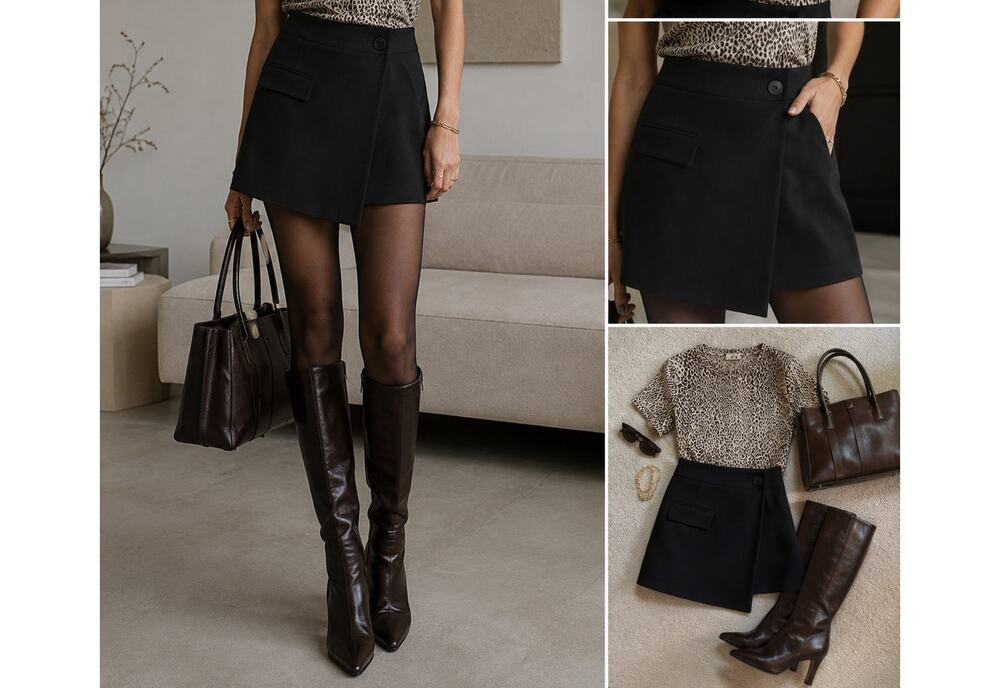 The Frankie Shop Paige Skort Black Asymmetric Wrap Mini S